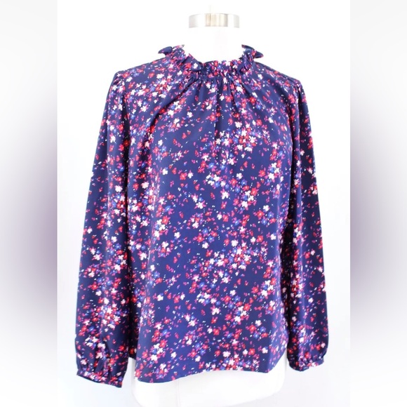 J Crew 3X Floral Blouse with Ruffle Neck - Picture 2 of 4
